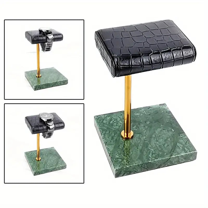 Elegant Faux Leather Watch Display Stand with Green