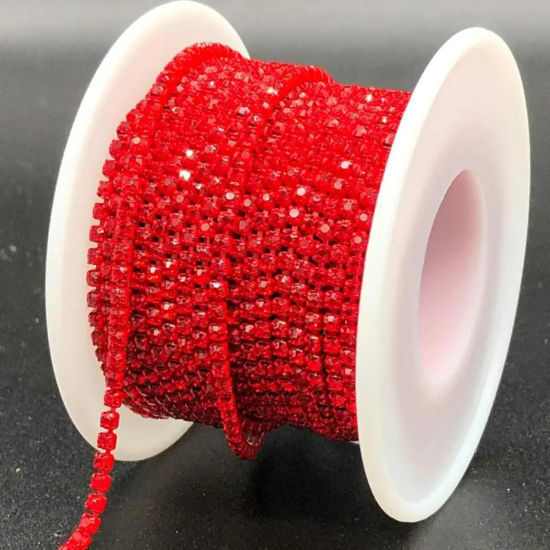 1 Roll 10 Yards Red Chain with 2mm Cubic -like Sparkling Beads