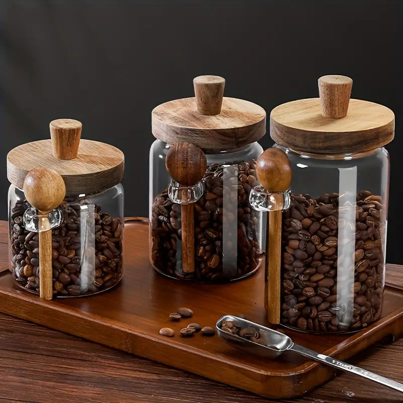 3pcs Coffee Bean Seal Jar with Spoon 900ml
