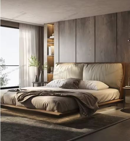 style suspended leather bed minimalist