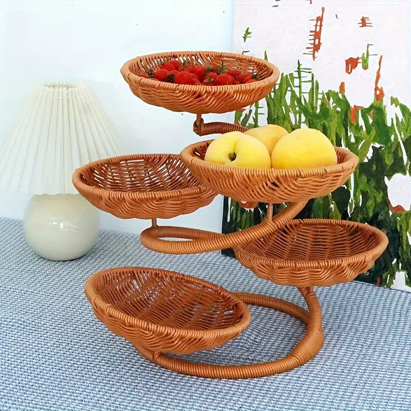 3-Tier Hand-Woven Imitation Bamboo Fruit and Snack Basket