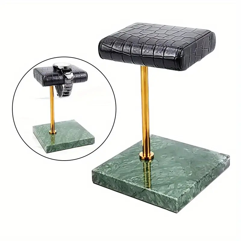 Elegant Faux Leather Watch Display Stand with Green