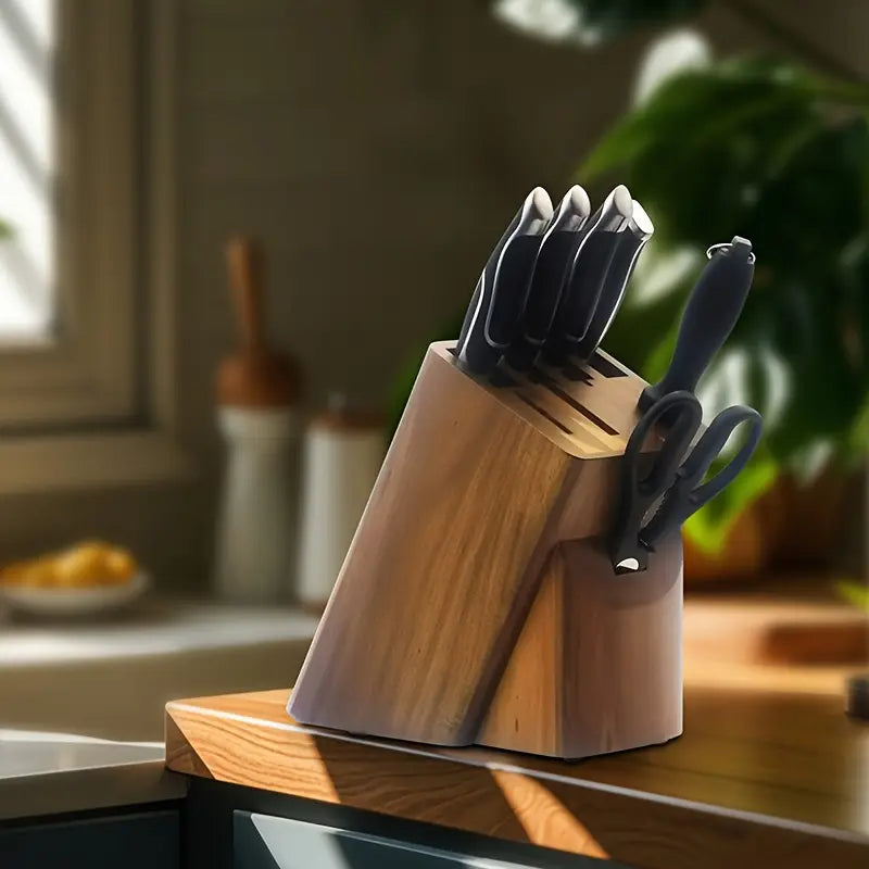 6-in-1 Natural Wood Kitchen Knife Storage Rack