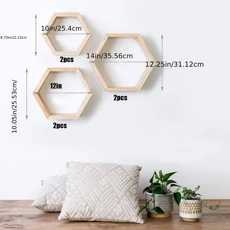 6pcs Contemporary Hexagonal Wall Shelves