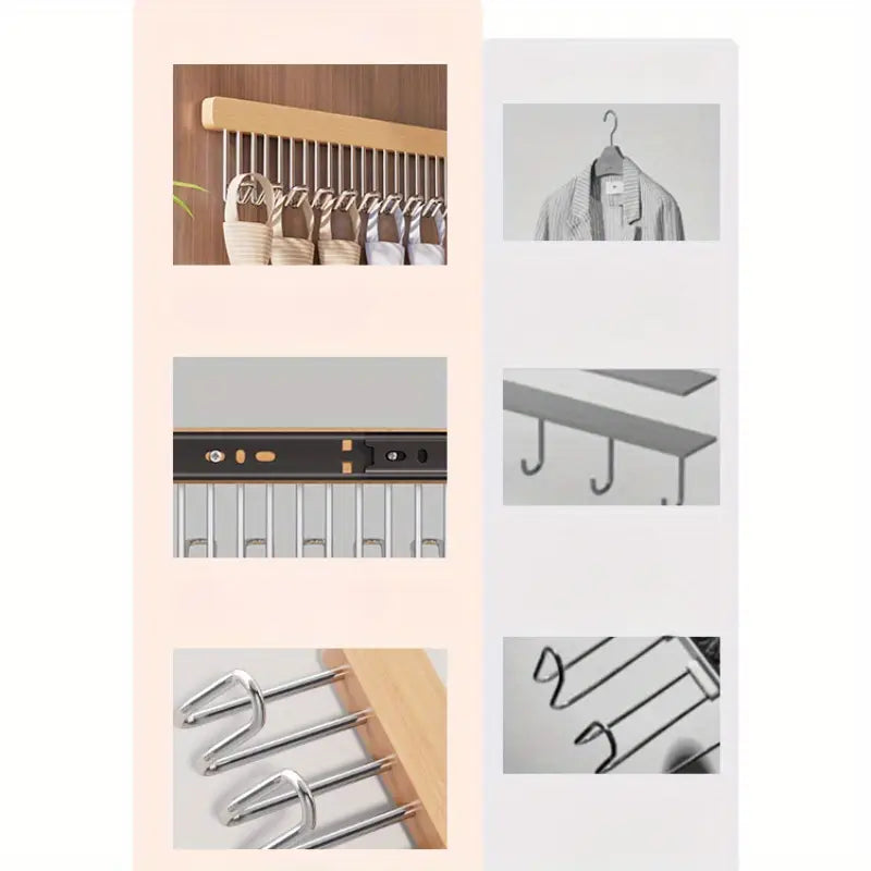 9pcs Wooden Multi Hooks with Mobile Metal Slide