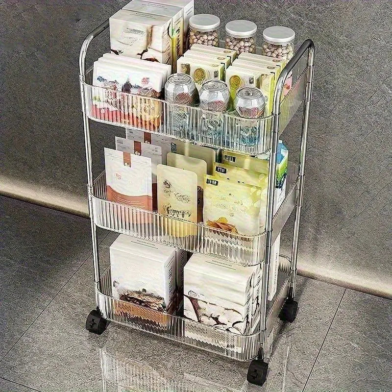 A Three-Tier Acrylic Storage Cart Designed for Use in The Bathroom