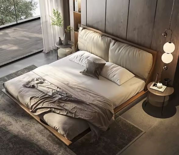 style suspended leather bed minimalist