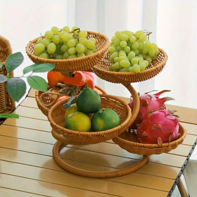 3-Tier Hand-Woven Imitation Bamboo Fruit and Snack Basket
