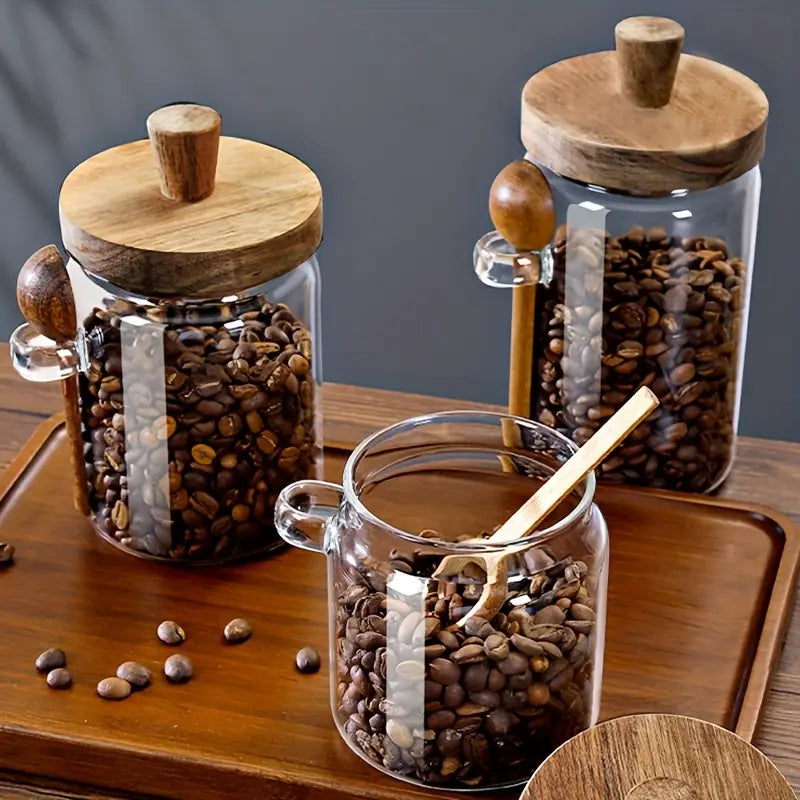 3pcs Coffee Bean Seal Jar with Spoon 900ml