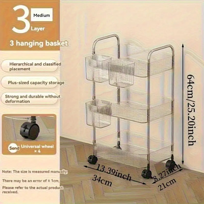 A Three-Tier Acrylic Storage Cart Designed for Use in The Bathroom