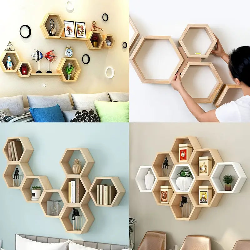 6pcs Contemporary Hexagonal Wall Shelves