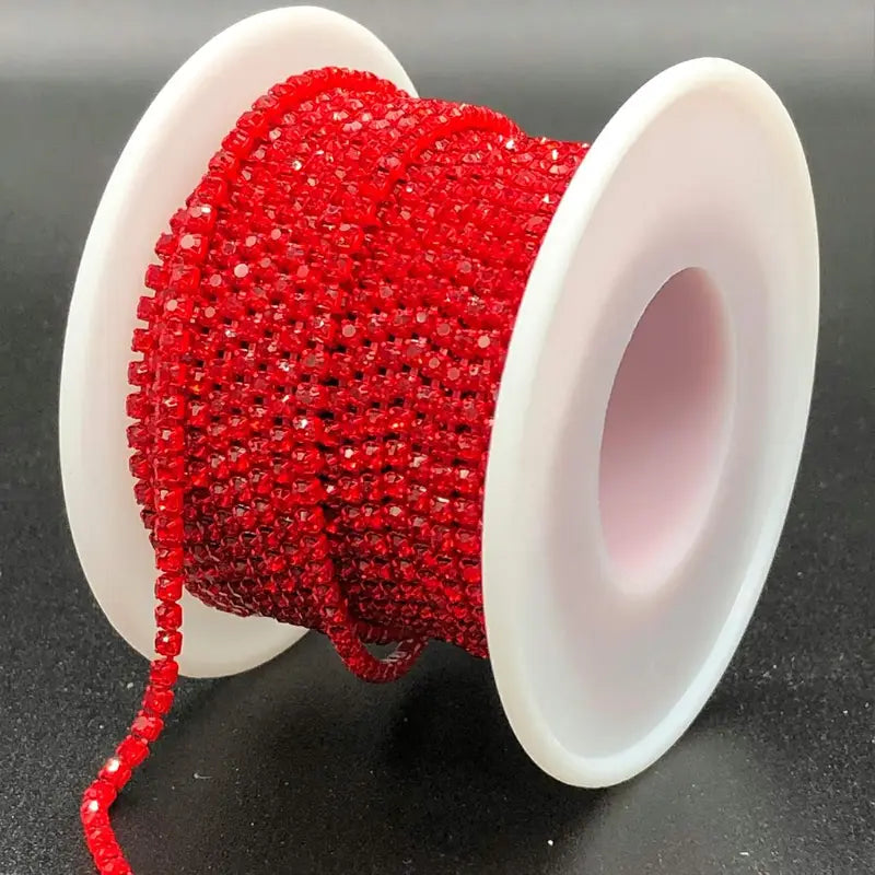 1 Roll 10 Yards Red Chain with 2mm Cubic -like Sparkling Beads