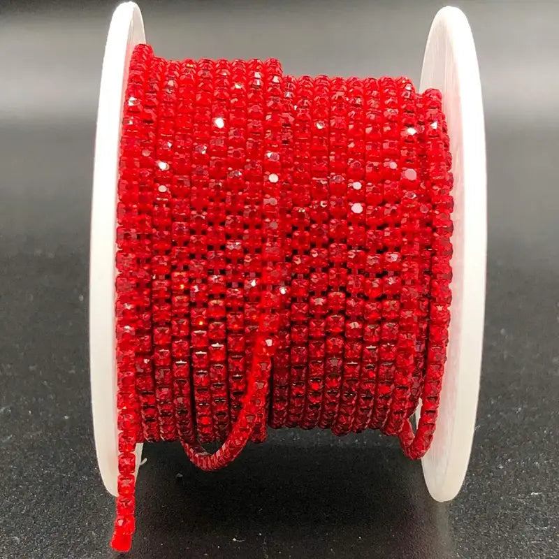 1 Roll 10 Yards Red Chain with 2mm Cubic -like Sparkling Beads