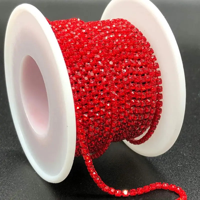 1 Roll 10 Yards Red Chain with 2mm Cubic -like Sparkling Beads