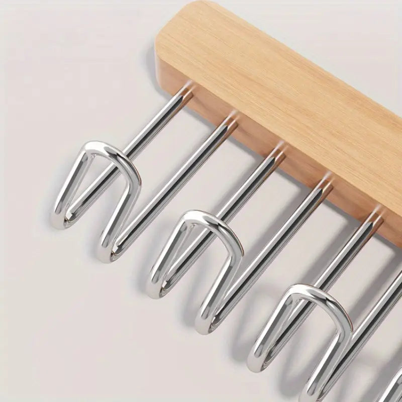 9pcs Wooden Multi Hooks with Mobile Metal Slide