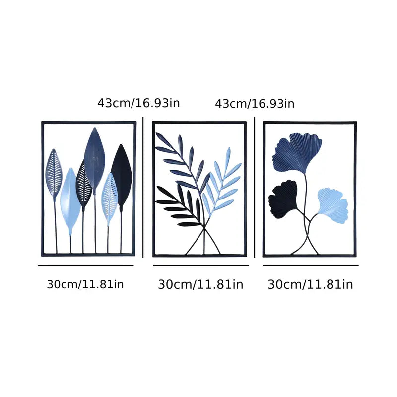 Nordic Style Metal Leaf Triptych Wall Hanging