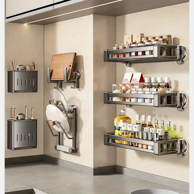 Wall-Mounted Kitchen Spice Shelves &amp; Multi-Functional Storage Rack