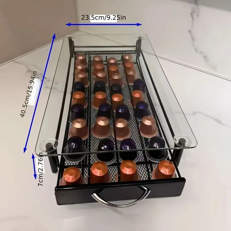 Glass Countertop Drawer Capsule Coffee Storage Rack for Pods