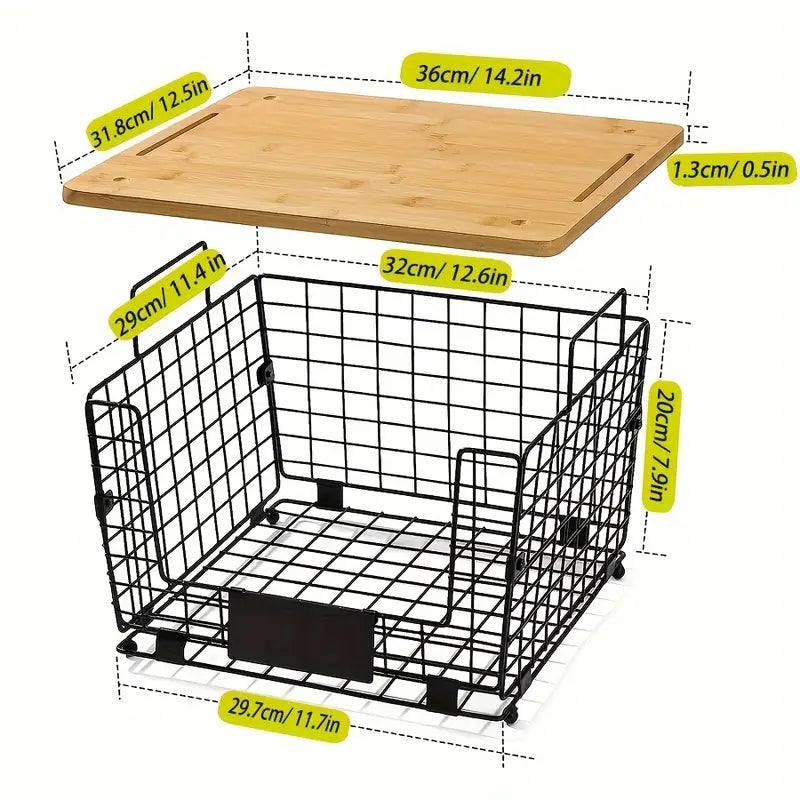 1pc URLUNA Stackable Wire Basket Organizer with Bamboo