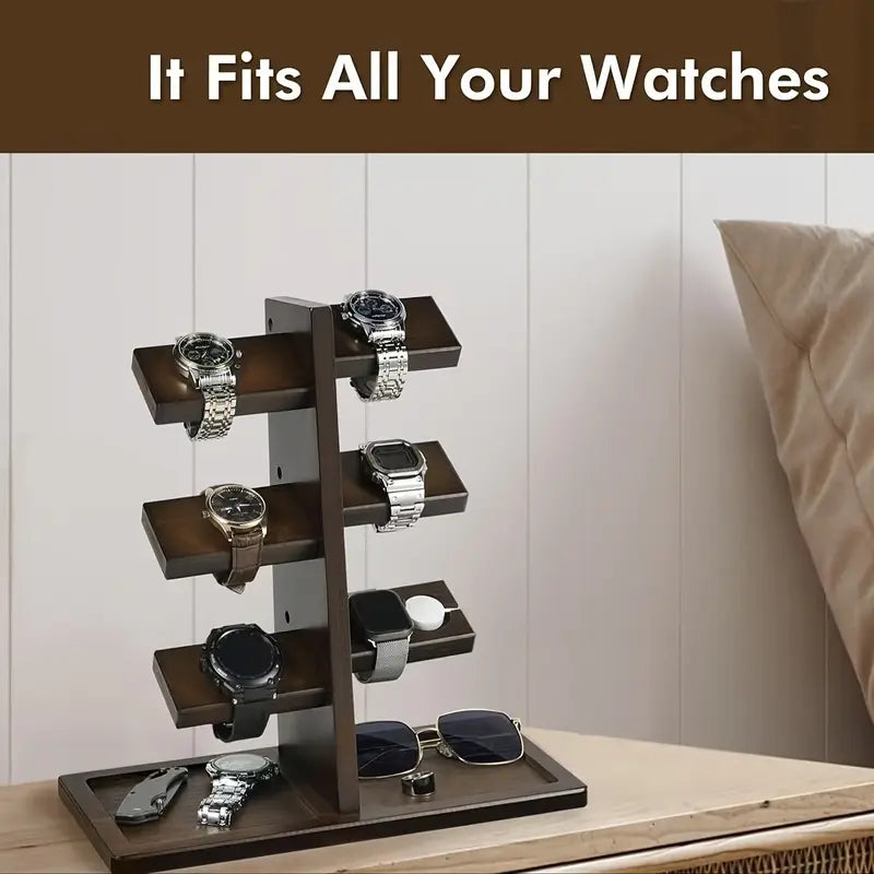 Elegant Wooden Watch Display Stand with Charging Station