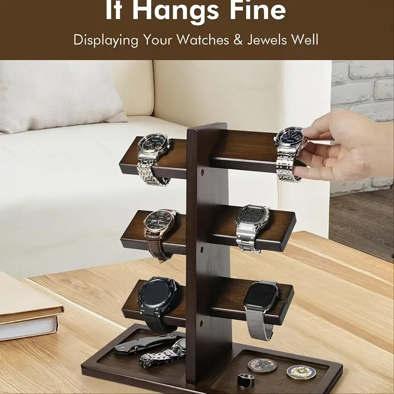 Elegant Wooden Watch Display Stand with Charging Station