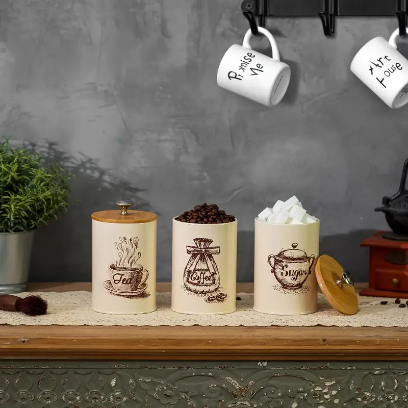 3pcs/set Tea Coffee Sugar Canister Kitchen