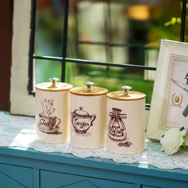 3pcs/set Tea Coffee Sugar Canister Kitchen