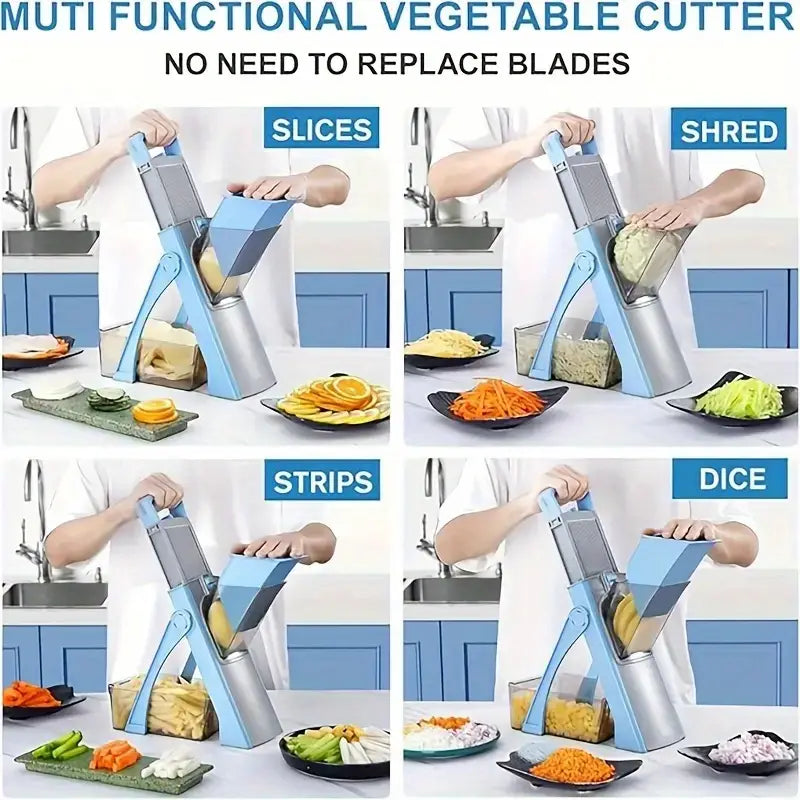Manual Multi-Functional Vegetable Chopper with Collection Container