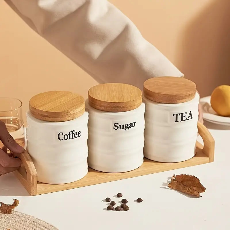 Set of Three: Luxurious Ceramic Sealed Jars for Home Kitchen