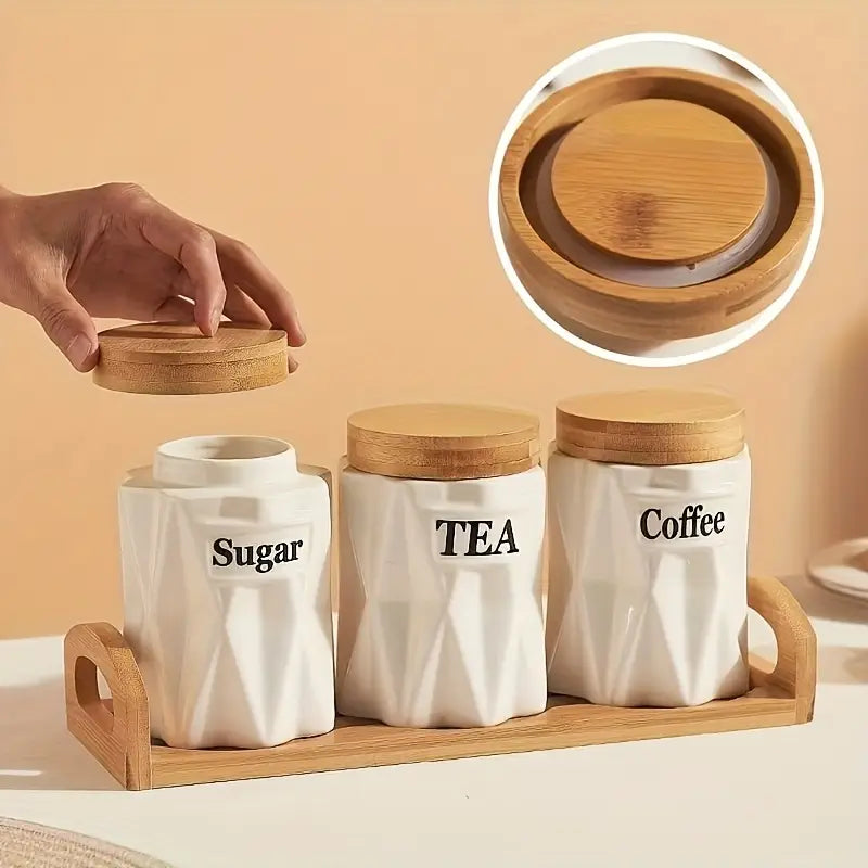 Set of Three: Luxurious Ceramic Sealed Jars for Home Kitchen
