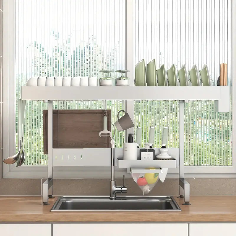 1pc Adjustable Stainless Steel Over Sink Dish Drying Rack