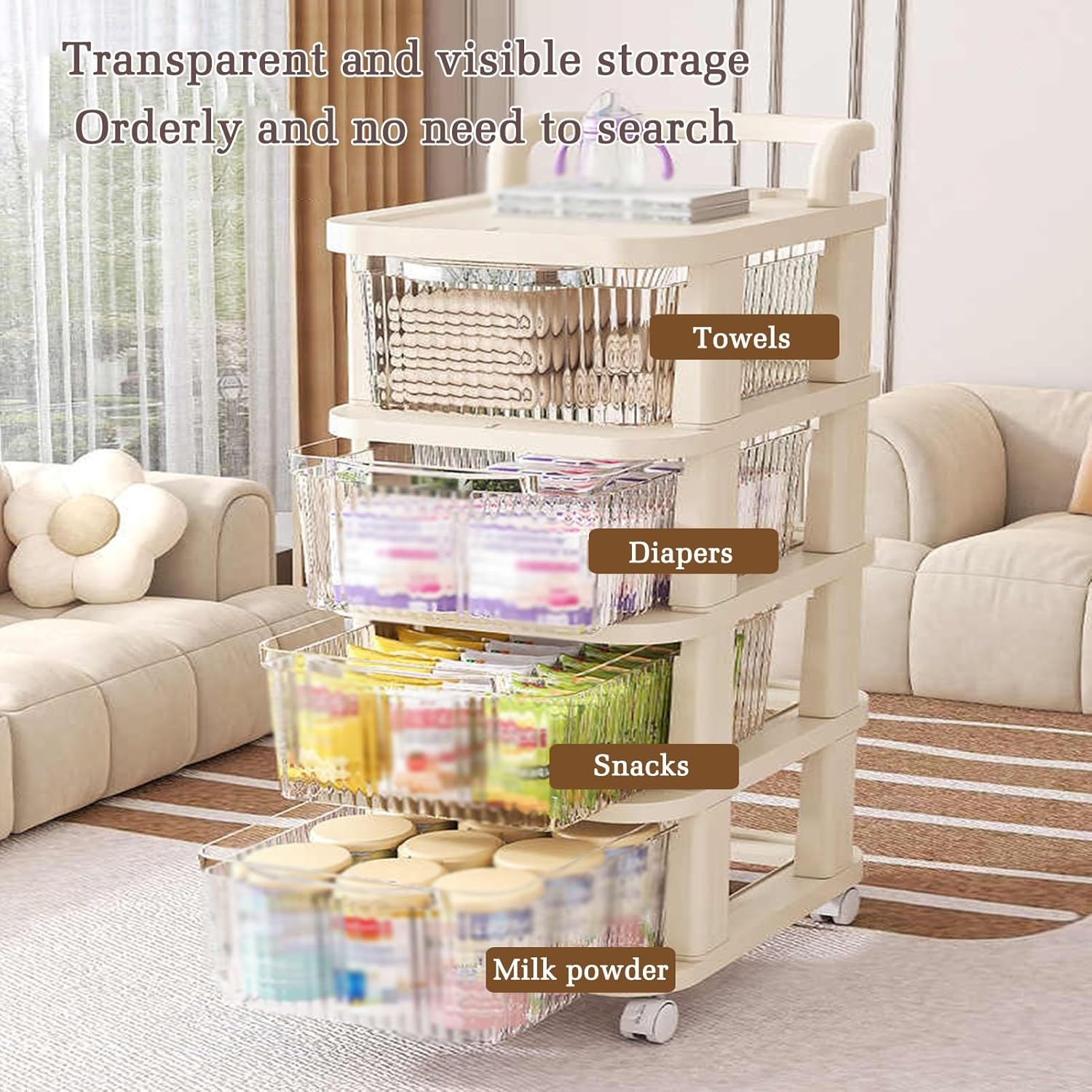 2/3/4/5-layer Trolley Rack Movable Multi-layer Storage Rack Living Room