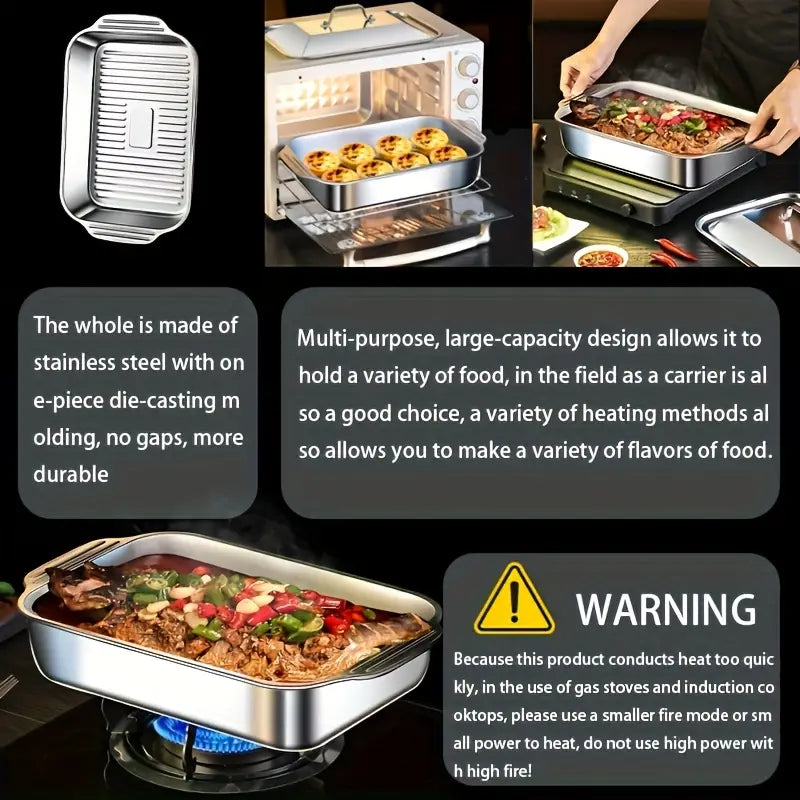 Stainless steel baking pan with glass lid