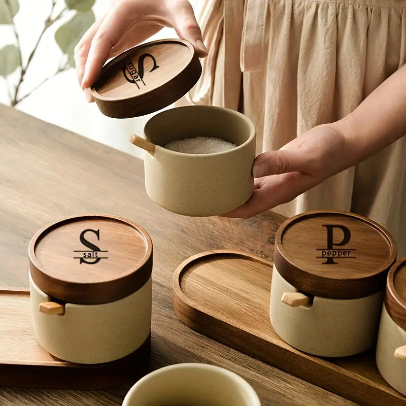 Ceramic Japanese seasoning jar seasoning box kitchen high-end