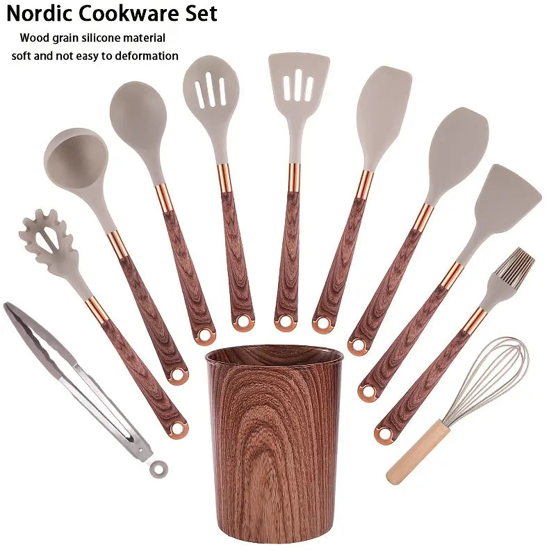 Silicone Wood Grain Cookware Set