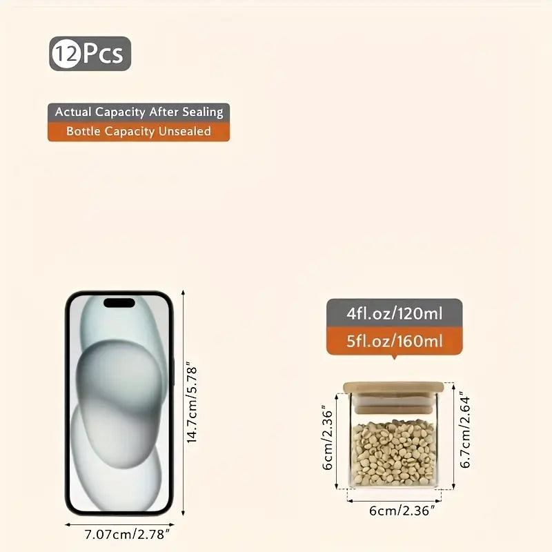 12pcs/set5oz glass spice jar set