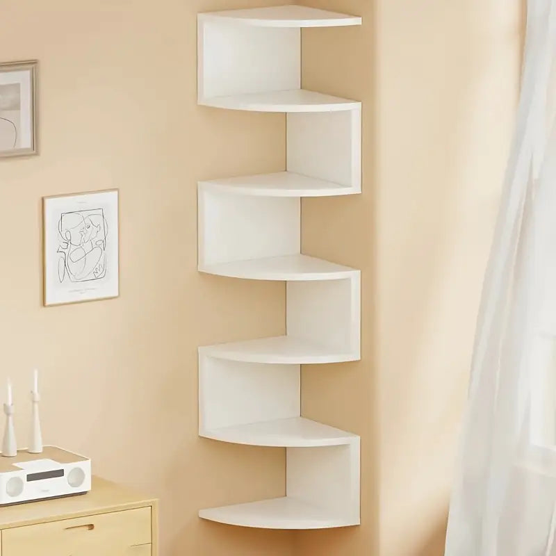 7-Tier White Rustic Wall-Mounted Corner Shelf