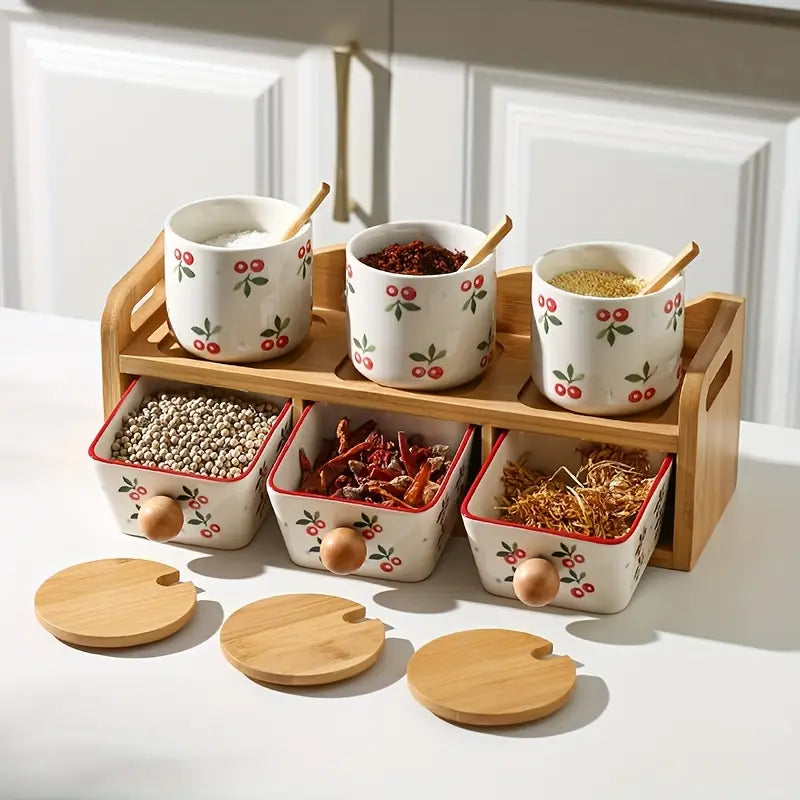 Fruit Pattern Ceramic Condiment Jars with Lids