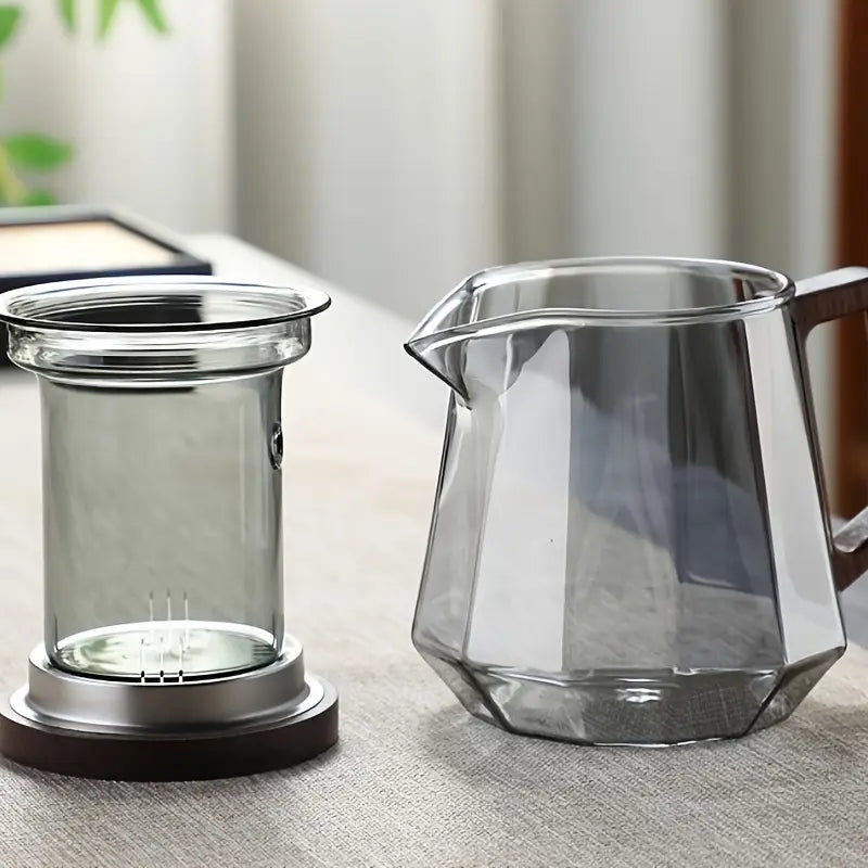 1 Wooden Handle Water Bottle and 4 Wooden Lid Cups - Home & Office Tea Set