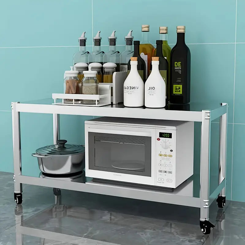 Double Layer Stainless Steel Kitchen Cart with Wheels