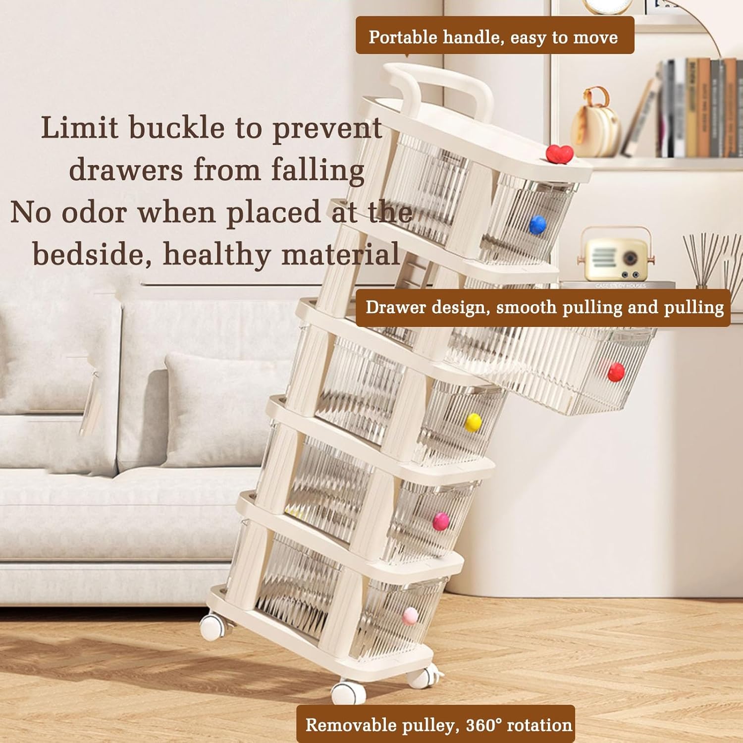 2/3/4/5-layer Trolley Rack Movable Multi-layer Storage Rack Living Room
