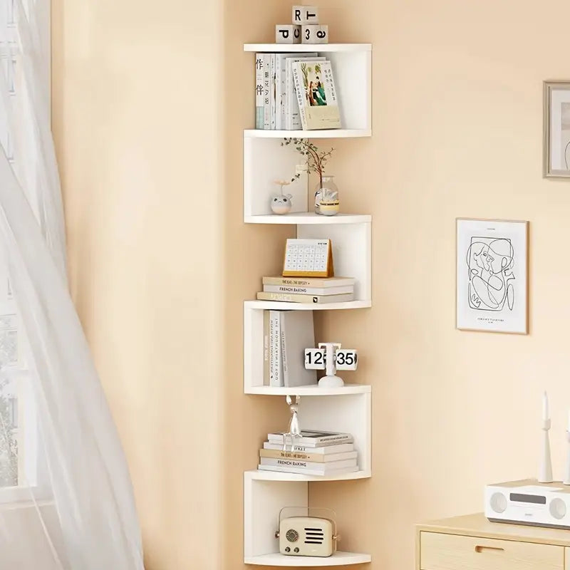 7-Tier White Rustic Wall-Mounted Corner Shelf