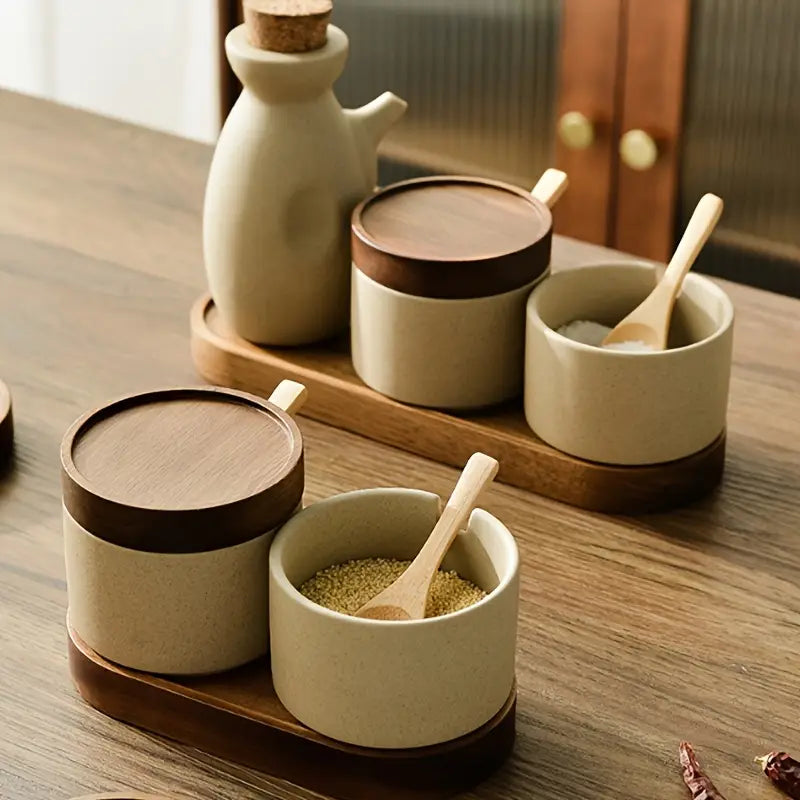 Ceramic Japanese seasoning jar seasoning box kitchen high-end