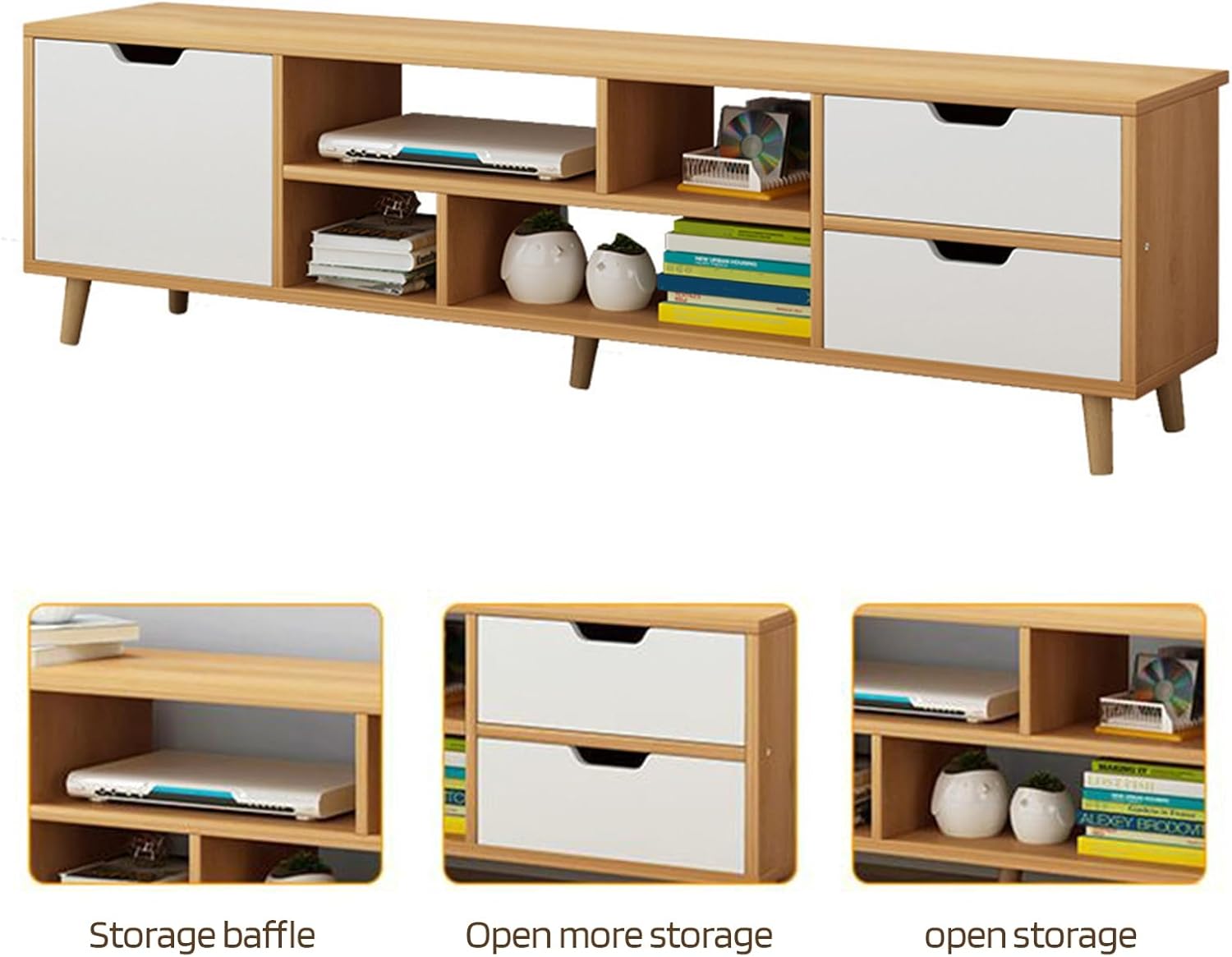 H-Shadoty 55 Inch TV Stand, Entertainment Center with 3 Drawers and Open Shelves, Small TV Stand, Modern Media Console, Wooden TV Furniture for Living Room and Office, White