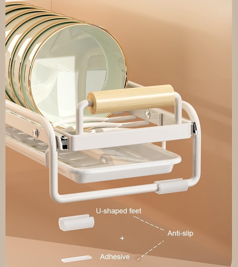 8 Pack Pull Out Cabinet Organizer with Removable/Detachable Dish Rack Divider, No Drill Cabinet Drawers, Pull Out Dish Rack for Cabinet