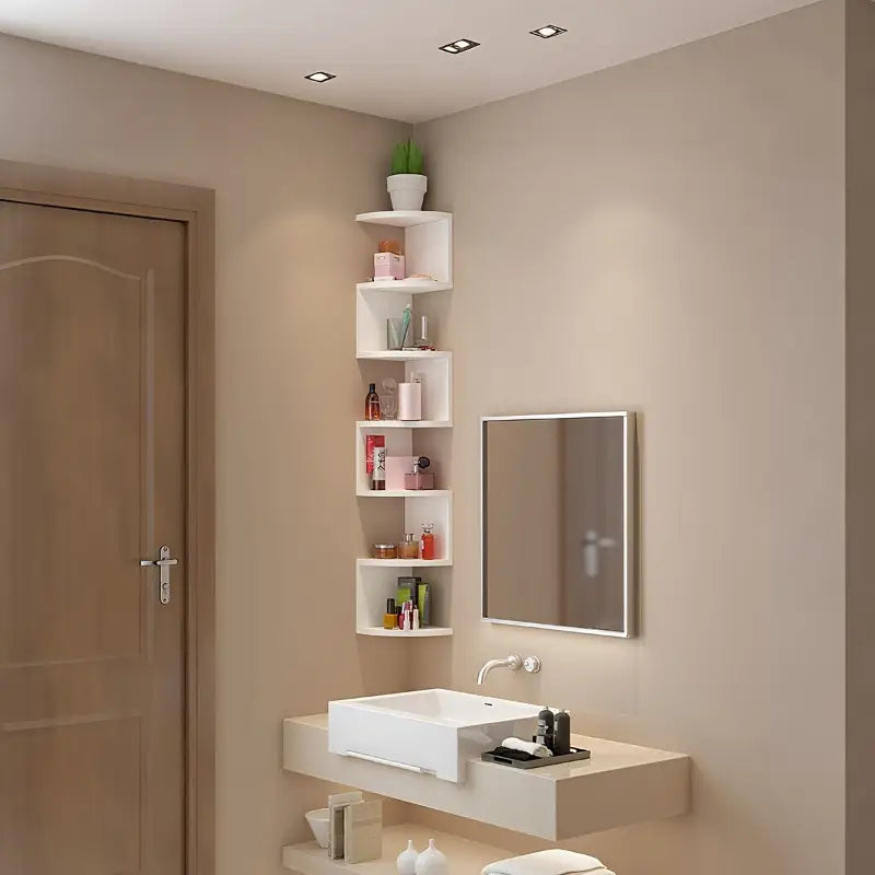 7-Tier White Rustic Wall-Mounted Corner Shelf