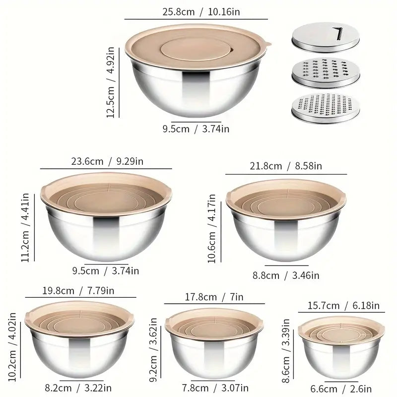 15pcs (6pcs Mixing Bowl + 6pcs Lid + 3pcs Grater)