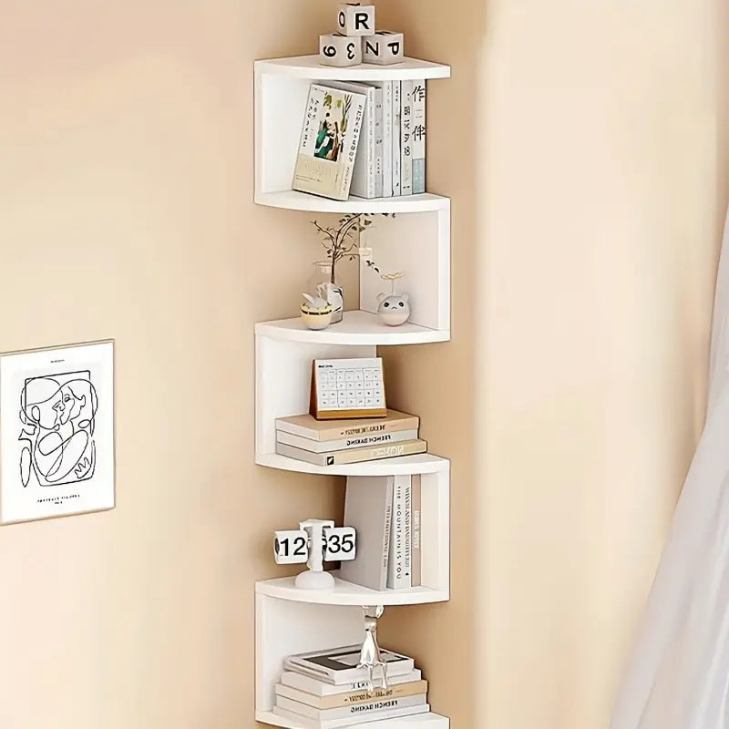 7-Tier White Rustic Wall-Mounted Corner Shelf