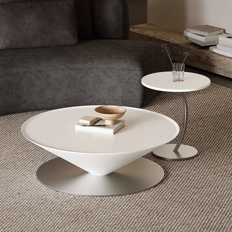 Round Coffee Table with Stainless Steel Pedestal Base