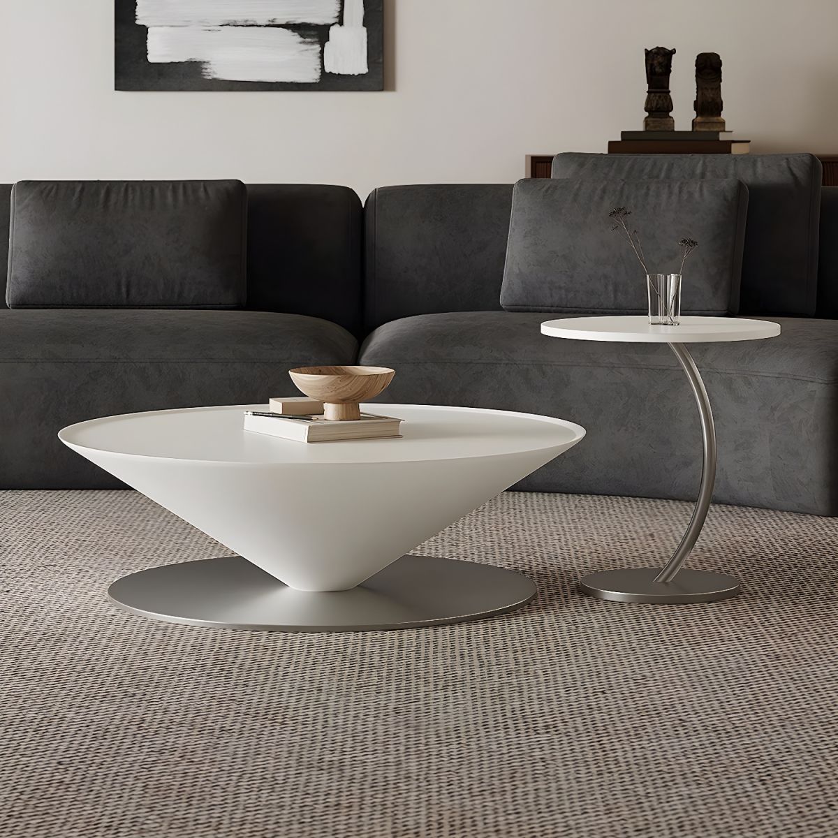 Round Coffee Table with Stainless Steel Pedestal Base